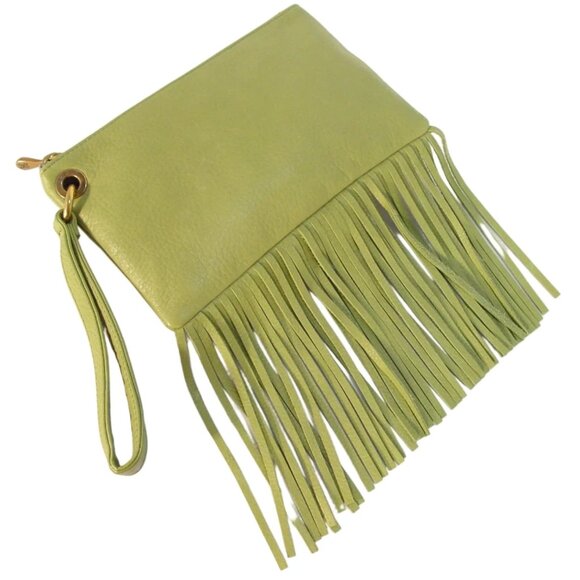 HOBO Flutter Fringe $128 Leather Clutch Wristlet Bag - MINT - Picture 1 of 7